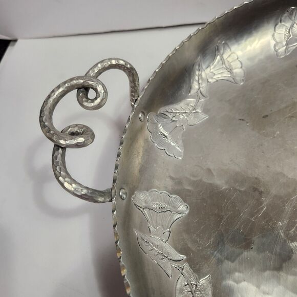 Vintage Large Hammered Wrought Faberware BKLYN Serving Tray Twist Handle Orchid - Picture 6 of 10